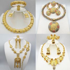 Necklace Earrings Set Dubai Jewelry Fashion Alloy Bracelet Ring Four Piece Brazilian Bridal Wedding High Quality