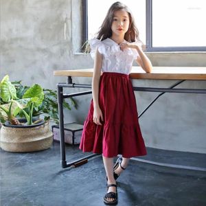 Одежда для подростковых девочек Ruffles 2023 Summer Sweet Style Tops Solid Subls 2pcs Дети хлопок хорошего качества костюмы WS634