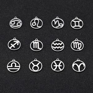 Teamer 12pcs Zodiac Floating Charms Stal nierdzewna Gemini Aries Libra Taurus Dwanaście konstelacji wisiorek do tworzenia biżuterii