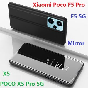 Plating Mirror Cases For Xiaomi 13 Lite 11T 12T Redmi Note 12 Pro Plus 12C 11A 10C POCO X5 F5 X4 GT Case Smart Touch View Window Flip Book Wake UP Sleep Protective Cover
