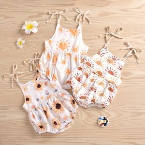 Rompers 024m Urodzona niemowlęca dziewczynka słońce słoneczno -nadruk bez rękawów Romper kombinezon Summer Toddler odzież 230525