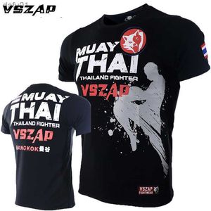メンズTシャツS-4XL VSZAPメンズキックボクシングシャツジムTシャツファイティングマーシャルアーツフィットネストレーニングWolf Muay Thai TシャツMEN HOMME L230520