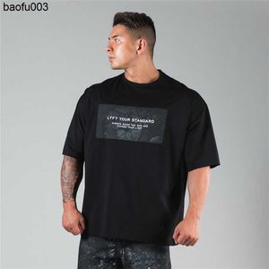 Men's T-Shirts Workout Clothes Cotton Loose fit Gyms T Shirts Mens Short Sleeve T-shirt Muscle Gyms Fitness Clothing Bodybuilding Tees Tops J230526