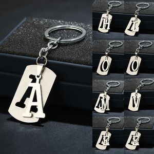 Key Rings New DIY A-Z Men's Metal Keychain Women's Car Keyring Simple Letter Name Keyholder Party Gift Jewelry G230526