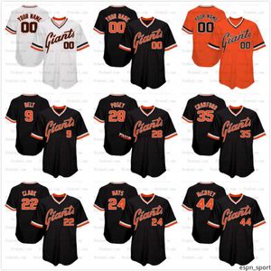 28 Buster Posey Baseball-Trikots SFGiants Crawford Brandon Belt Will Clark Willie Mays Willie McCovey Blanko mit beliebiger Namensnummer Throwback-Baseballtrikot