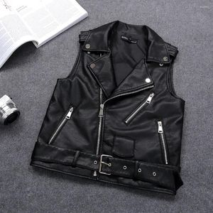 Women's Vests Women Leather Vest PU Soft Ladies Motorcycle Pocket Waistcoat Rivet Colete Female Biker