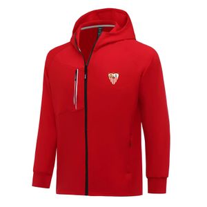 Sevilla FC Men Jackets Autumn Warm Coat Leisure Outdoor Jogging Hooded Sweatshirt Full dragkedja Långärmad Sportsjacka