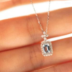 Pendant Necklaces Huitan Fancy Geometric Necklace With Light Blue Cubic Zirconia Aesthetic Women's Clavicle Chain Wedding Jewelry