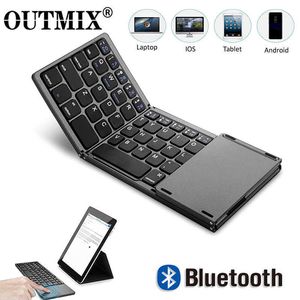 Keyboard OutMix Nowe przenośne mini trzy składane klawiatura Bluetooth bezprzewodowa składana klawiatura touchpad dla iOS Android Windows iPad Tablet G230525