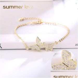 Charm Bracelets Jewelry Love Gift Cubic Zirconia Cz Butterfly Adjustable Bracelet For Women Gold Sier Fashion Party Wedding Bridal D Dhm6N