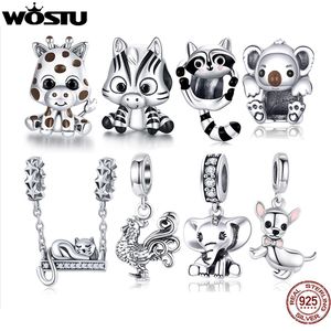 Wostu 925 Sterling Silver Animal Charms Giraffe Zebra Unicorn Contas for Women Fit Fit Original Bracelets Colares