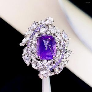 Cluster Rings GUILD HJY Purple Sapphire Ring Real Pure 18K Natural Gemstones 5.37ct Diamonds Stone Female