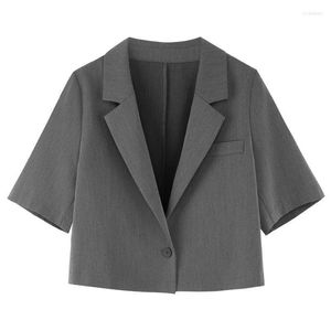 Kvinnors kostymer Lucyever Black Grey Short Sleeve Blazers For Women Casual notched Neck Office Work Crop Blazer All-Match Summer Women's