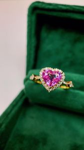 Pierścienie klastra jy solid 18k biała złota natura kształt serca różowy szafir 1,32ct kamienie szlachetne diamenty dla kobiet precyzyjne biżuteria