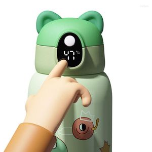 Water Bottles Cartoon Print Vacuum Themos With Straw Creative Kids Stainless Steel Smart Bottle Portable Outdoor Travel Supply