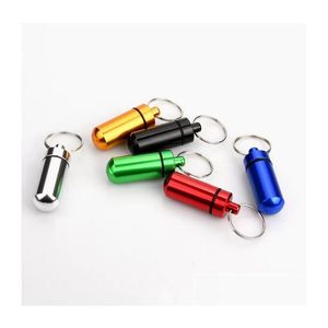 Keychains Lanyards Mini Portable Pill Boxes Medicine Vitamin Holder Case Waterproof Small Aluminium Pills Cases Bottle Little Cute DH5MP