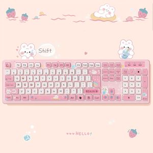Keyboards Kawaii Pink Wired Keyboard for Office PC with Mute Click Gaming Keyboard for Girl Gaming Accessories Keyboard Green Blue Purple G230525