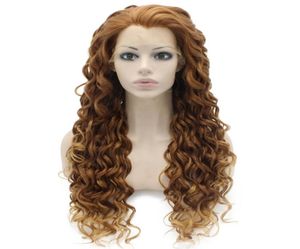 26quot Extra Long Auburn Blonde Wig Heat Friendly Cabelo Sintético Lace Front Curly Wig91554022407676