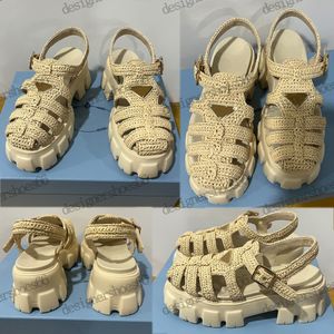 Monolith raffia sandals 1X138N Sandali Monolith crochet cage sandals Monolith tessuto intrecciato platform sandals triangle logo sporty pattern Designer sandal