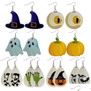 Fascino Halloween Natale Tema Orecchini in pelle Skl Stampa zucca Orecchini pendenti pendenti Gioielli Regali per donne Ragazze Consegna Dhmxm