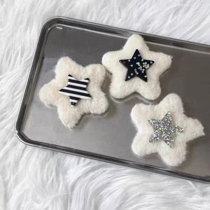 Hair Clips Harajuku Plush Star Sequins Stripes Pentagram Hairpin For Women Sweet Cute Girly Charm Clip Aesthetics Y2K Accessories