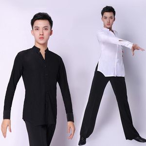 Scen Wear Latin Dance Top Man Long Sleeve Stand Collar Tango Rumba Cha Flamengo Ballroom Dancing Shirts Män utför kläder DN3791