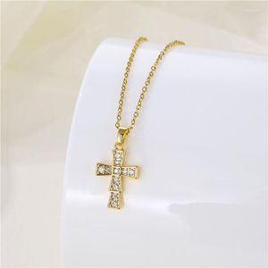 Pendant Necklaces Zircon Crystal Cross Stainless Steel For Women Korean Fashion Jewelry Goth Daily Wear Neck Chain Wholesale