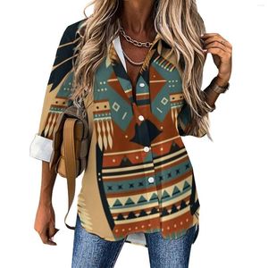 Damskie bluzki rodzime nadruk aztecowe luźne topy w szyku elegancka elegancka koszula damskie wydruki jesień damski