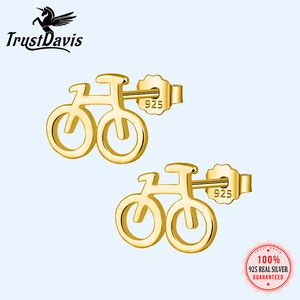 Brincho de Trustdavis 925 Brincos de Bicicleta de Prata Sterling para Mulheres Casamento de Aniversário Fine 925 Prais de Jóias de Estudação de Prata DS64