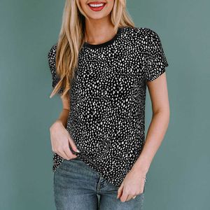 European and American Leopard Print Round Neck Short Sleeve T-shirt for Women 2023 Summer New Casual Versatile Fashion Pullover
