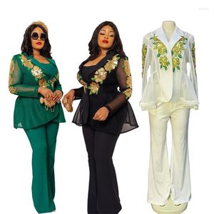 Calças de duas peças femininas 2023 Moda casual Plus Size Senhoras de três ternos de calça conjuntos Bloups e Coat 3 Peças Conjunto de mulheres roupas de mulheres