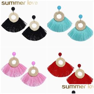 Charm Handmade Circle St Tassel Earring High Quality Fan Shaped Earrings For Women Woven Rattan Hoop Fringe Drop Design Delivery Jewe Dhw2M