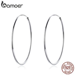 Bamoer 925 Sterling Silver Platinum Plated Classic Big HoopEarrings for Women Fashion Jewerlyサイズ30mm 40mm 50mm