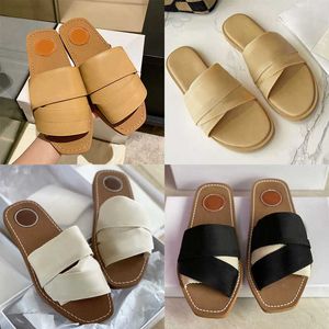 2023 Women Woody Chinelos Mules Flat Brand Sandals Luxury Slides Designer Canvas White Black Sail Moda Feminina Outdoor Beach Slipper Shoes NO290