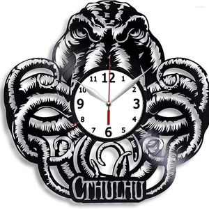 Настенные часы Cthulhu записывают часы, совместимые с 12 дюймами (30 см) черные подарки Сюрпризы Идеи друзей и семейные дни рождения декор искусство