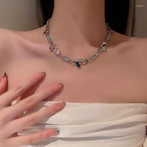 Kedjor jwer y2k zirkon skarv halsband original stift kedja lyx söt rosa rhinestone hänge för kvinnor tjejsmycken gåvor