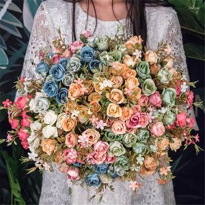 Flores decorativas 7 cores 30cm 10hes Rose Silk Bouquet Artificial Bride Wedding Home Decoration Styles European 5 Branches