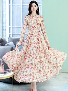 Casual Kleider Elegante Chiffon Strand Maxi Kleid Floral Tuniken Langarm Kleidung Für Frauen Frühling 2023 Chic Koreanische Mode Prom