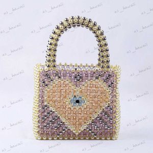 Borse da sera New Pearl Beaded Bag Design Colorful Heart Pattern Borsa da donna fatta a mano Piccola Tote Bag Evening Party Pochette da sposa Donna T230526