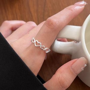 Cluster Rings Real 925 Sterling Silver Hollow Heart per le donne Fine Jewelry 2023 Cute Love Ring Donna Accessori Girl Friends Regali