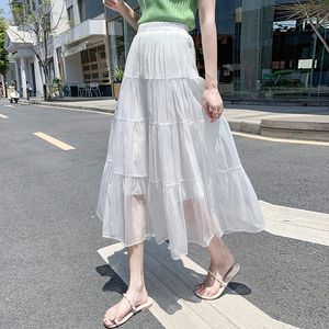 Юбки летняя шифоновая юбка средняя длина женщин с высокой талией A-Line Super Fairy сетка