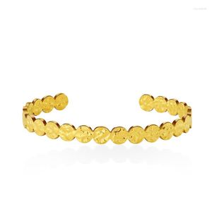 Bangle Fashion 14K Gold Plated Stainless Steel C-shaped Cuff Tarnish Free Irregular Open Bracelet For Women