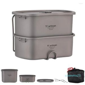 Bottiglia d'acqua Tiartisan Arrivo Titanium Outdoor Camping Pentole Pentole Set 750ml 450ml Mensa militare Lunch Box e Army Cup