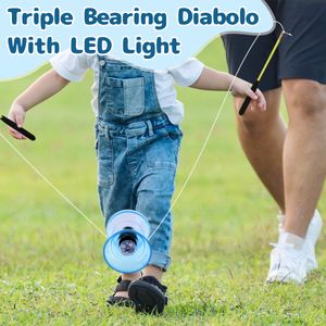 Yoyo 5 Color Triple Bearing Diabolo With LED Light Up Chinese Yoyo Toy Juggling Diabolos Toys Party Camping Fun Games For Kids 230525