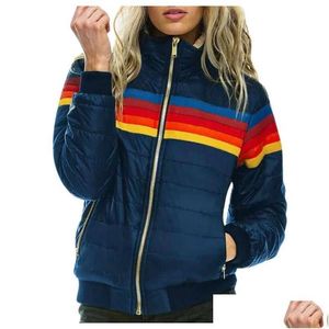 Jackets femininas listra arco -íris impressa jaqueta fina com capuz feminino de inverno algodão parka para entrega de gotas de casaco plus size um dhfxb