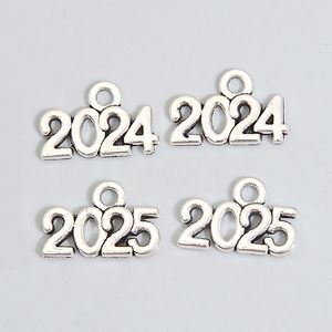100pcs Number 2024 2025 Year Charms Letters Pendants Silver Color For DIY Handmade Metal Alloy Jewelry Making Accessorie