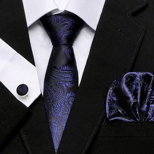 Großhandel: Klassisches Paisely-Krawatten-Set, Seiden-Einstecktuch, Manschettenknöpfe, Jacquard-gewebte Krawatte, Herren-Krawatten-Set, Business-Party, Arbeit, Hochzeit, Krawatten, Manschettenknöpfe, Einstecktuch, 3-teilig
