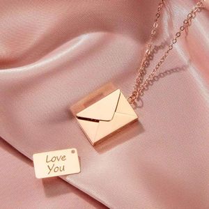 Chains Silver Necklace Men Envelope Locket Gold Rose Color Necklaces For Women Man Stainless Steel Male Female