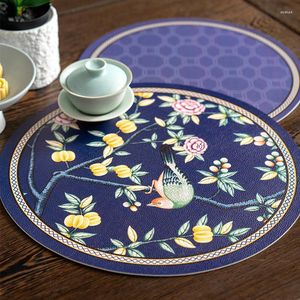 Table Mats Bird Placemats Set Of 2 Blooming Flowers Place Non-Slip Blue Leather For Dining Room Kitchen Decoration Chinese