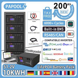 48V 200AH 100AH LifePO4バッテリーパック51.2V 10KW 6000サイクルPCモニターMAX 32 PARALLEL 16S 200A BMS 10年保証EU税NO税